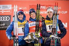 24.11.2017, Ruka, Finland (FIN): Paal Golberg (NOR), Johannes Hoesflot Klaebo (NOR), Calle Halfvarsson (SWE), (l-r) - FIS world cup cross-country, individual sprint, Ruka (FIN). www.nordicfocus.com. © Modica/NordicFocus. Every downloaded picture is fee-liable.