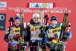 09.12.2017, Davos, Switzerland (SUI): Stina Nilsson (SWE), Maiken Caspersen Falla (NOR), Kikkan Randall (USA), (l-r) - FIS world cup cross-country, individual sprint, Davos (SUI). www.nordicfocus.com. © Modica/NordicFocus. Every downloaded picture is fee-liable.