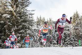 17.12.2017, Toblach, Italy (ITA): Simen Hegstad Krueger (NOR), Maurice Manificat (FRA), Johannes Hoesflot Klaebo (NOR), Sergey Ustiugov (RUS), (l-r)  - FIS world cup cross-country, pursuit men, Toblach (ITA). www.nordicfocus.com. © Modica/NordicFocus. Every downloaded picture is fee-liable.