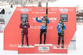 17.12.2017, Toblach, Italy (ITA): Sergey Ustiugov (RUS), Johannes Hoesflot Klaebo (NOR), Alexey Poltoranin (KAZ), (l-r) - FIS world cup cross-country, pursuit men, Toblach (ITA). www.nordicfocus.com. © Modica/NordicFocus. Every downloaded picture is fee-liable.