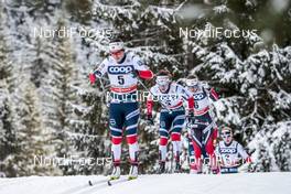 17.12.2017, Toblach, Italy (ITA): Marit Bjoergen (NOR), Heidi Weng (NOR), Ingvild Flugstad Oestberg (NOR), (l-r)  - FIS world cup cross-country, pursuit women, Toblach (ITA). www.nordicfocus.com. © Modica/NordicFocus. Every downloaded picture is fee-liable.