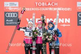 17.12.2017, Toblach, Italy (ITA): Ingvild Flugstad Oestberg (NOR), Marit Bjoergen (NOR), Heidi Weng (NOR), (l-r) - FIS world cup cross-country, pursuit women, Toblach (ITA). www.nordicfocus.com. © Modica/NordicFocus. Every downloaded picture is fee-liable.