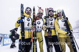 07.01.2018, Oberhof, Germany (GER): Jesper Nelin (SWE), Fredrik Lindstroem (SWE), Martin Ponsiluoma (SWE), Sebastian Samuelsson (SWE), (l-r) -  IBU world cup biathlon, relay men, Oberhof (GER). www.nordicfocus.com. © Manzoni/NordicFocus. Every downloaded picture is fee-liable.