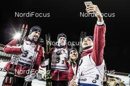 26.11.2017, Oestersund, Sweden, (SWE): Emil Hegle Svendsen (NOR), Johannes Thingnes Boe (NOR), Tiril Eckhoff (NOR), Ingrid Landmark Tandrevold (NOR), (l-r) - IBU world cup biathlon, relay mixed, Oestersund (SWE). www.nordicfocus.com. © Manzoni/NordicFocus. Every downloaded picture is fee-liable.