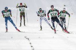 14.01.2017, Val di Fiemme, Italy (ITA): Miroslav Dvorak (CZE), Ilkka Herola (FIN), Joergen Graabak (NOR), Alessandro Pittin (ITA), (l-r)  - FIS world cup nordic combined, team sprint HS134/2x7.5km, Val di Fiemme (ITA). www.nordicfocus.com. © Modica/NordicFocus. Every downloaded picture is fee-liable.