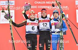 21.01.2017, Chaux-Neuve, France (FRA): Fabian Riessle (GER), Johannes Rydzek (GER), Akito Watabe (JPN), (l-r) - FIS world cup nordic combined, individual gundersen HS118/10km, Chaux-Neuve (FRA). www.nordicfocus.com. © Thibaut/NordicFocus. Every downloaded picture is fee-liable.