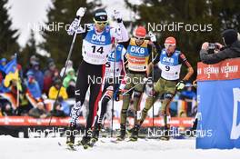 18.03.2017, Schonach, Germany (GER): Akito Watabe (JPN), Eric Frenzel (GER), Johannes Rydzek (GER) - FIS world cup nordic combined, individual gundersen HS106/10km, Schonach (GER). www.nordicfocus.com. © Thibaut/NordicFocus. Every downloaded picture is fee-liable.