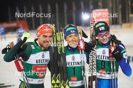 25.11.2017, Ruka, Finland (FIN): Johannes Rydzek (GER), Akito Watabe (JPN), Eero Hirvonen (FIN), (l-r) - FIS world cup nordic combined, individual gundersen HS142/10km Ruka (FIN). www.nordicfocus.com. © Rauschendorfer/NordicFocus. Every downloaded picture is fee-liable.