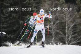 02.12.2017, Lillehammer, Norway (NOR): Vinzenz Geiger (GER), Jarl Magnus Riiber (NOR), (l-r)  - FIS world cup nordic combined, team HS100/4x5km, Lillehammer (NOR). www.nordicfocus.com. © Modica/NordicFocus. Every downloaded picture is fee-liable.