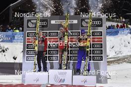 06.01.2017, Bischofshofen, Austria (AUT): Piotr Zyla (POL), Kamil Stoch (POL), Andreas Wellinger (GER), (l-r) - FIS world cup ski jumping, four hills tournament, individual HS140, Bischofshofen (AUT). www.nordicfocus.com. © Thibaut/NordicFocus. Every downloaded picture is fee-liable.