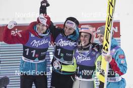 11.03.2017, Oslo, Norway (NOR): Markus Schiffner (AUT), Manuel Fettner (AUT), Michael Hayboeck (AUT), Stefan Kraft (AUT), (l-r)  - FIS world cup ski jumping, team HS134, Oslo (NOR). www.nordicfocus.com. © Manzoni/NordicFocus. Every downloaded picture is fee-liable.