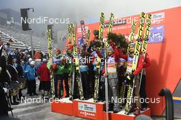 11.03.2017, Oslo, Norway (NOR): Markus Eisenbichler (GER), Stephan Leyhe (GER), Richard Freitag (GER), Andreas Wellinger (GER), Michael Hayboeck (AUT), Manuel Fettner (AUT), Markus Schiffner (AUT), Stefan Kraft (AUT), Piotr Zyla (POL), Kamil Stoch (POL), Dawid Kubacki (POL), Maciej Kot (POL), (l-r) - FIS world cup ski jumping, team HS134, Oslo (NOR). www.nordicfocus.com. © Thibaut/NordicFocus. Every downloaded picture is fee-liable.