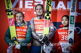 17.12.2017, Hinterzarten, Germany (GER): Sara Takanashi (JPN), Maren Lundby (NOR), Katharina Althaus (GER) - FIS world cup ski jumping ladies, individual HS108, Hinterzarten (GER). www.nordicfocus.com. © Tumashov/NordicFocus. Every downloaded picture is fee-liable.