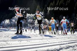 21.01.2017, Lienz, Austria (AUT): Damien Tarantola (FRA), Thomas Freimuth (GER), Martin Doppelreiter (AUT), (l-r)  - FIS Marathon Cup Dolomitenlauf, Lienz (AUT). www.nordicfocus.com. © Bragotto/NordicFocus. Every downloaded picture is fee-liable.