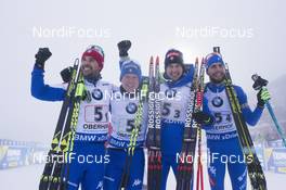 07.01.2018, Oberhof, Germany (GER): Thomas Bormolini (ITA), Lukas Hofer (ITA), Dominik Windisch (ITA), Thierry Chenal (ITA), (l-r) -  IBU world cup biathlon, relay men, Oberhof (GER). www.nordicfocus.com. © Manzoni/NordicFocus. Every downloaded picture is fee-liable.