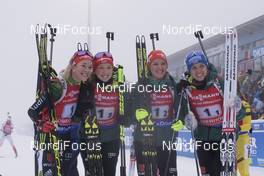 07.01.2018, Oberhof, Germany (GER): Maren Hammerschmidt (GER), Franziska Preuss (GER), Denise Herrmann (GER), Vanessa Hinz (GER), (l-r) -  IBU world cup biathlon, relay women, Oberhof (GER). www.nordicfocus.com. © Manzoni/NordicFocus. Every downloaded picture is fee-liable.
