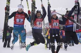 07.01.2018, Oberhof, Germany (GER): Justine Braisaz (FRA), Celia Aymonier (FRA), Anais Chevalier (FRA), Anais Bescond (FRA), (l-r) -  IBU world cup biathlon, relay women, Oberhof (GER). www.nordicfocus.com. © Manzoni/NordicFocus. Every downloaded picture is fee-liable.