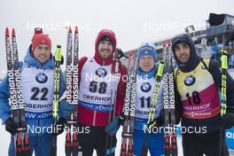 05.01.2018, Oberhof, Germany (GER): Tim Burke (USA), Emil Hegle Svendsen (NOR), Lukas Hofer (ITA), Martin Fourcade (FRA), (l-r) -  IBU world cup biathlon, sprint men, Oberhof (GER). www.nordicfocus.com. © Manzoni/NordicFocus. Every downloaded picture is fee-liable.
