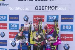 04.01.2018, Oberhof, Germany (GER): Kaisa Makarainen (FIN), Anastasiya Kuzmina (SVK), Veronika Vitkova (CZE), (l-r) -  IBU world cup biathlon, sprint women, Oberhof (GER). www.nordicfocus.com. © Manzoni/NordicFocus. Every downloaded picture is fee-liable.
