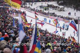 14.01.2018, Ruhpolding, Germany (GER): Event Feature: Overview over the grand stand with fans to the start area -  IBU world cup biathlon, mass men, Ruhpolding (GER). www.nordicfocus.com. © Manzoni/NordicFocus. Every downloaded picture is fee-liable.