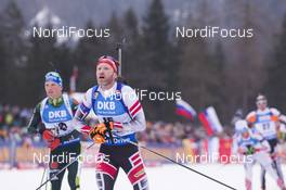 14.01.2018, Ruhpolding, Germany (GER): Erik Lesser (GER), Simon Eder (AUT), (l-r) -  IBU world cup biathlon, mass men, Ruhpolding (GER). www.nordicfocus.com. © Manzoni/NordicFocus. Every downloaded picture is fee-liable.