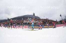 14.01.2018, Ruhpolding, Germany (GER): Celia Aymonier (FRA), Synnoeve Solemdal (NOR), Rosanna Crawford (CAN), (l-r) -  IBU world cup biathlon, mass women, Ruhpolding (GER). www.nordicfocus.com. © Manzoni/NordicFocus. Every downloaded picture is fee-liable.