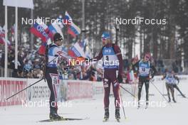 11.03.2018, Kontiolahti, Finland (FIN): Julian Eberhard (AUT), Anton Shipulin (RUS), (l-r) - IBU world cup biathlon, mass start men, Kontiolahti (FIN). www.nordicfocus.com. © Manzoni/NordicFocus. Every downloaded picture is fee-liable.