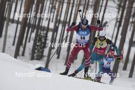 11.03.2018, Kontiolahti, Finland (FIN): Andrejs Rastorgujevs (LAT), Martin Fourcade (FRA), (l-r) - IBU world cup biathlon, mass start men, Kontiolahti (FIN). www.nordicfocus.com. © Manzoni/NordicFocus. Every downloaded picture is fee-liable.