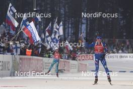 11.03.2018, Kontiolahti, Finland (FIN): Anais Chevalier (FRA), Lisa Vittozzi (ITA), (l-r) - IBU world cup biathlon, mass women, Kontiolahti (FIN). www.nordicfocus.com. © Manzoni/NordicFocus. Every downloaded picture is fee-liable.