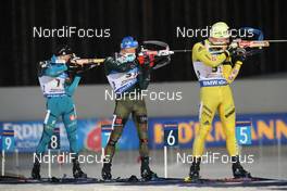 10.03.2018, Kontiolahti, Finland (FIN): Simon Desthieux (FRA), Erik Lesser (GER), Jesper Nelin (SWE) (l-r) -  IBU world cup biathlon, relay mixed, Kontiolahti (FIN). www.nordicfocus.com. © Manzoni/NordicFocus. Every downloaded picture is fee-liable.