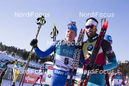 17.03.2018, Oslo, Norway (NOR): Lukas Hofer (ITA), Martin Fourcade (FRA), (l-r) - IBU world cup biathlon, pursuit men, Oslo (NOR). www.nordicfocus.com. © Manzoni/NordicFocus. Every downloaded picture is fee-liable.