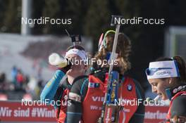 18.03.2018, Oslo, Norway (NOR): Marie Dorin (FRA), Anais Bescond (FRA), Celia Aymonier (FRA), (l-r) - IBU world cup biathlon, pursuit women, Oslo (NOR). www.nordicfocus.com. © Manzoni/NordicFocus. Every downloaded picture is fee-liable.