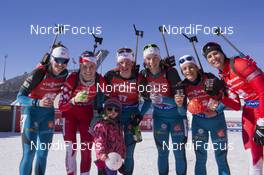 18.03.2018, Oslo, Norway (NOR): Julia Simon (FRA), Julia Ransom (CAN), Marie Dorin (FRA), Anais Bescond (FRA), Celia Aymonier (FRA), Rosanna Crawford (CAN), (l-r) - IBU world cup biathlon, pursuit women, Oslo (NOR). www.nordicfocus.com. © Manzoni/NordicFocus. Every downloaded picture is fee-liable.