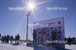 18.03.2018, Oslo, Norway (NOR): Anastasiya Kuzmina (SVK), Darya Domracheva (BLR), Susan Dunklee (USA), (l-r) - IBU world cup biathlon, pursuit women, Oslo (NOR). www.nordicfocus.com. © Manzoni/NordicFocus. Every downloaded picture is fee-liable.