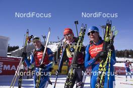 18.03.2018, Oslo, Norway (NOR): Darya Domracheva (BLR), Anastasiya Kuzmina (SVK), Susan Dunklee (USA), (l-r) - IBU world cup biathlon, pursuit women, Oslo (NOR). www.nordicfocus.com. © Manzoni/NordicFocus. Every downloaded picture is fee-liable.