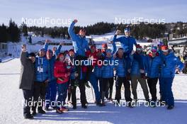 18.03.2018, Oslo, Norway (NOR): Emily Dreissigacker (USA), Clare Egan (USA), Tim Burke (USA), Lowell Bailey (USA), Susan Dunklee (USA), Max Cobb (USA) secretary generel USBA, IBU IR, Leif Nordgren (USA), Sean Doherty (USA), (l-r) - IBU world cup biathlon, relay men, Oslo (NOR). www.nordicfocus.com. © Manzoni/NordicFocus. Every downloaded picture is fee-liable.
