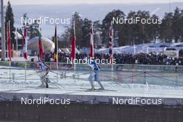 18.03.2018, Oslo, Norway (NOR): Felix Leitner (AUT), Sean Doherty (USA), (l-r) - IBU world cup biathlon, relay men, Oslo (NOR). www.nordicfocus.com. © Manzoni/NordicFocus. Every downloaded picture is fee-liable.