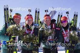 17.03.2018, Oslo, Norway (NOR): Laura Dahlmeier (GER), Franziska Preuss (GER), Denise Herrmann (GER), Maren Hammerschmidt (GER), (l-r) - IBU world cup biathlon, relay women, Oslo (NOR). www.nordicfocus.com. © Manzoni/NordicFocus. Every downloaded picture is fee-liable.
