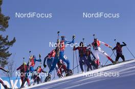 17.03.2018, Oslo, Norway (NOR): Regina Oja (EST), Clare Egan (USA), Jihee Mun (KOR), Monika Hojnisz (POL), (l-r) - IBU world cup biathlon, relay women, Oslo (NOR). www.nordicfocus.com. © Manzoni/NordicFocus. Every downloaded picture is fee-liable.