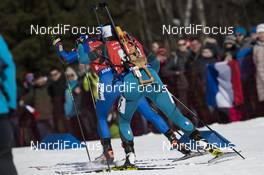 17.03.2018, Oslo, Norway (NOR): Dorothea Wierer (ITA), Celia Aymonier (FRA), (l-r) - IBU world cup biathlon, relay women, Oslo (NOR). www.nordicfocus.com. © Manzoni/NordicFocus. Every downloaded picture is fee-liable.