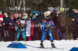 17.03.2018, Oslo, Norway (NOR): Celia Aymonier (FRA), Dorothea Wierer (ITA), (l-r) - IBU world cup biathlon, relay women, Oslo (NOR). www.nordicfocus.com. © Manzoni/NordicFocus. Every downloaded picture is fee-liable.