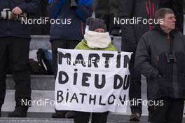 15.03.2018, Oslo, Norway (NOR): Event Feature: Fans with a banner for Martin Fourcade (FRA) - IBU world cup biathlon, sprint men, Oslo (NOR). www.nordicfocus.com. © Manzoni/NordicFocus. Every downloaded picture is fee-liable.