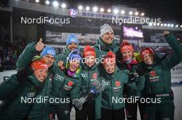 23.03.2018, Tyumen, Russia (RUS): Laura Dahlmeier (GER), Karolin Horchler (GER), Vanessa Hinz (GER), Franziska Preuss (GER), Franziska Hildebrand (GER), Denise Herrmann (GER), Maren Hammerschmidt (GER), Nadine Horchler (GER), team Germany - IBU world cup biathlon, cups, Tyumen (RUS). www.nordicfocus.com. © Tumashov/NordicFocus. Every downloaded picture is fee-liable.