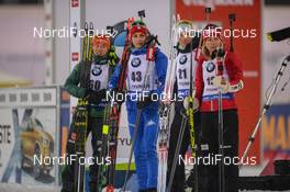 23.03.2018, Tyumen, Russia (RUS): Tiril Eckhoff (NOR), Anais Bescond (FRA), Lisa Vittozzi (ITA), Laura Dahlmeier (GER) - IBU world cup biathlon, sprint women, Tyumen (RUS). www.nordicfocus.com. © Tumashov/NordicFocus. Every downloaded picture is fee-liable.