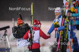23.03.2018, Tyumen, Russia (RUS): Tiril Eckhoff (NOR), Kaisa Makarainen (FIN) - IBU world cup biathlon, sprint women, Tyumen (RUS). www.nordicfocus.com. © Tumashov/NordicFocus. Every downloaded picture is fee-liable.