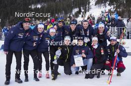 28.01.2018, Ridnaun, Italy (ITA): Julia Simon (FRA), Enora Latuilliere (FRA), Simon Fourcade (FRA), Fabien Claude (FRA), Emilien Jacquelin (FRA), Chloe Chevalier (FRA), (l-r) - IBU Open European championships biathlon, relay mixed, Ridnaun (ITA). www.nordicfocus.com. © Manzoni/NordicFocus. Every downloaded picture is fee-liable.