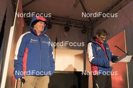 22.01.2018, Ridnaun, Italy (ITA): The famous announcers Luis Mahlknecht (ITA) and Marco Ruehl (GER) - IBU Open European championships biathlon, opening ceremony, Ridnaun (ITA). www.nordicfocus.com. © Manzoni/NordicFocus. Every downloaded picture is fee-liable.