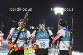18.02.2018, Pyeongchang, Korea (KOR): Dominik Landertinger (AUT), Julian Eberhard (AUT), Simon Eder (AUT), (l-r) - XXIII. Olympic Winter Games Pyeongchang 2018, biathlon, mass men, Pyeongchang (KOR). www.nordicfocus.com. © Manzoni/NordicFocus. Every downloaded picture is fee-liable.