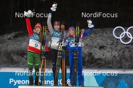 17.02.2018, Pyeongchang, Korea (KOR): Darya Domracheva (BLR), Anastasiya Kuzmina (SVK), Tiril Eckhoff (NOR), (l-r) - XXIII. Olympic Winter Games Pyeongchang 2018, biathlon, mass women, Pyeongchang (KOR). www.nordicfocus.com. © Manzoni/NordicFocus. Every downloaded picture is fee-liable.