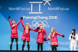 23.02.2018, Pyeongchang, Korea (KOR): Nadezhda Skardino (BLR), Iryna Kryuko (BLR), Dzinara Alimbekava (BLR), Darya Domracheva (BLR), (l-r) - XXIII. Olympic Winter Games Pyeongchang 2018, biathlon, medals, Pyeongchang (KOR). www.nordicfocus.com. © Modica/NordicFocus. Every downloaded picture is fee-liable.